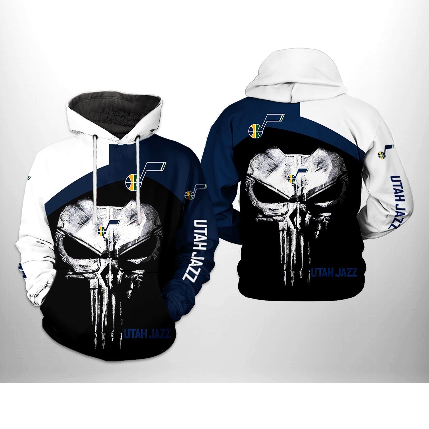Utah Jazz Skull Punisher Hoodie